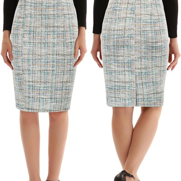 Kate Kasin Blue and Gray Knee-Length Pencil Skirt for Work Size Large - Picture 1 of 8